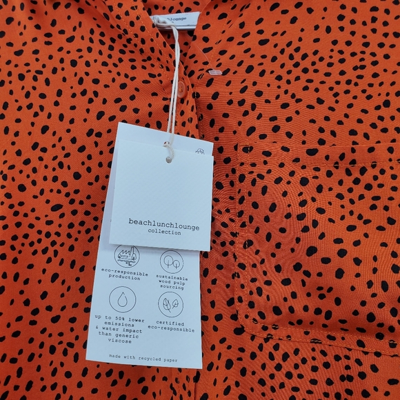 Cheetah Leopard Print Blouse Orange Button Up - Picture 6 of 6
